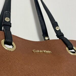 Calvin Klein Tote Bag Brown & Black Saffiano Leather (B49)✨